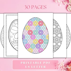 Hand-Drawn Easter Egg Pattern Coloring Pages, 30 Unique Designs  (PDF Download)