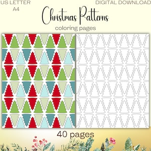 May include: A printable colouring book with 40 pages of Christmas tree patterns. The patterns are in a variety of colours, including red, green, blue, and white. The book is perfect for children of all ages.