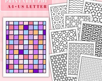 Easy and Bold Pattern Coloring Pages, Geometric Abstract Designs (PDF Download)