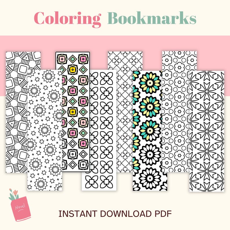 Pattern Coloring Bookmarks, Geometric and Floral Designs (digital ...