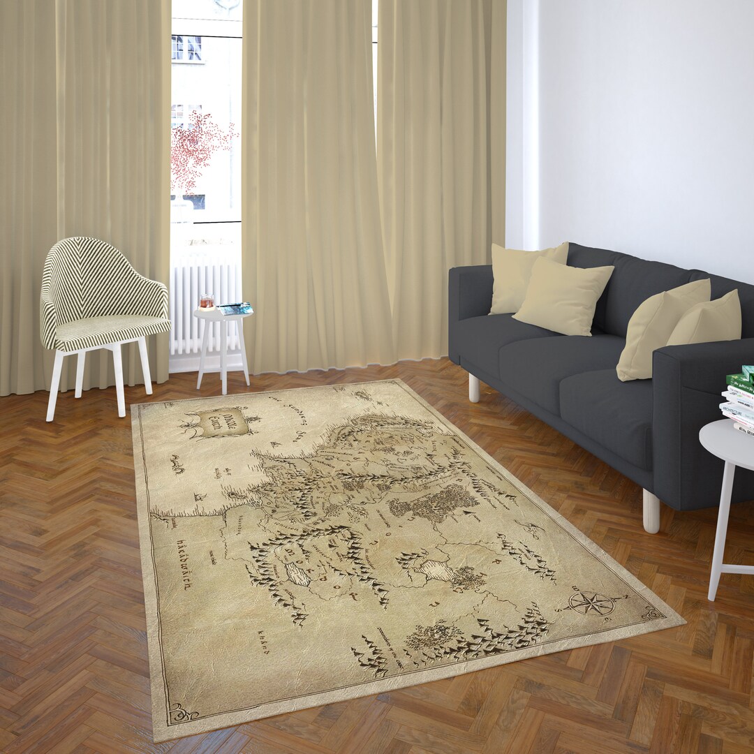 Middle Earth Rug, Lord of the Rings Rug, Antislip Carpet Rug, Map Rug