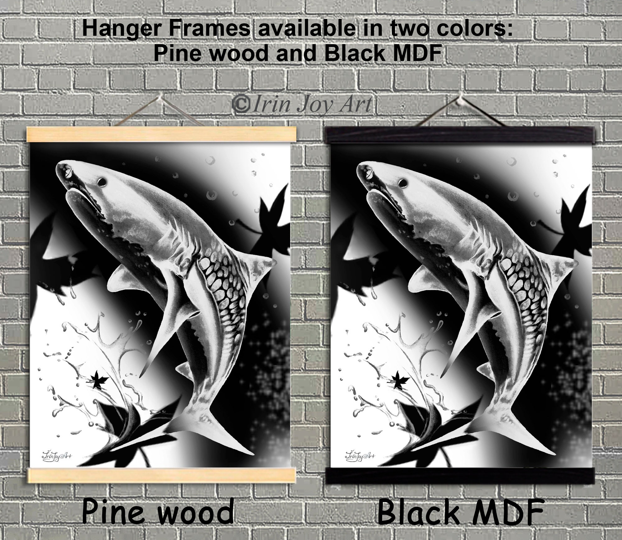 Black White Tiger Shark Wall Art Print Modern Abstract Etsy
