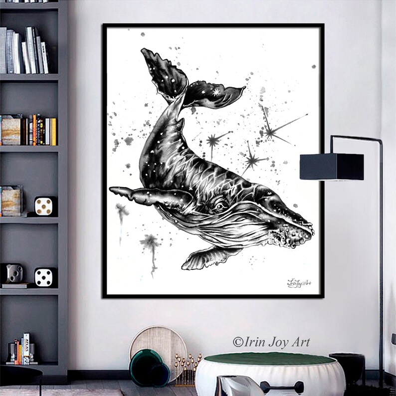 Whale Shark Canvas Wall Art Print Black White Home House Decor Modern ...