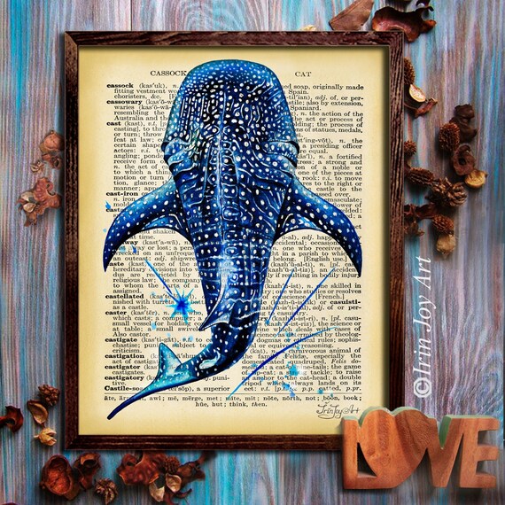 Whale Shark Vintage Wall Art Print Sea Life Hotel Wall Decor Retro Poster  Dictionary Book Page Art Sea Ocean Animal Watercolor Painting - Etsy | Blusen
