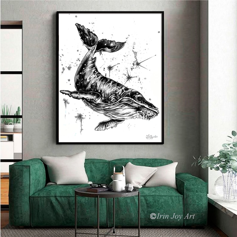 Whale Shark Canvas Wall Art Print Black White Home House Decor Modern ...