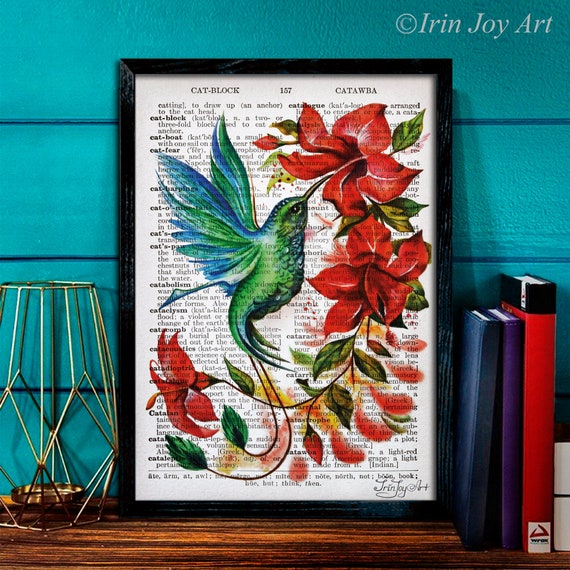 Humming Bird Flowers Wall Art Print Watercolor Painting Vintage Dictionary  Book Art Print, Large Canvas Wall Art, Home Living Room Art Decor - Etsy