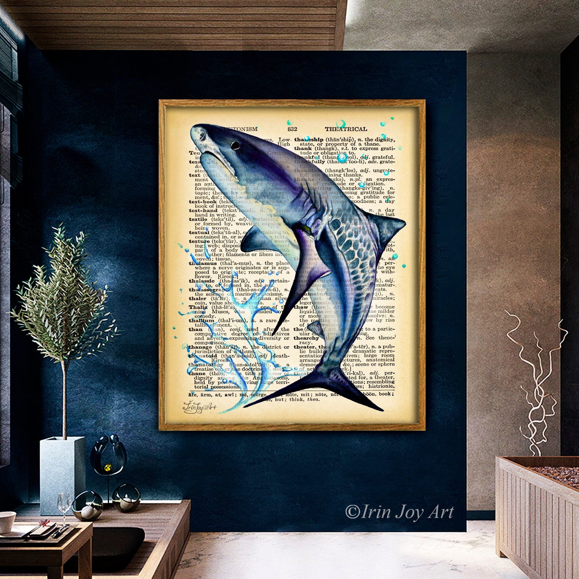 Great Whale Shark Gift Wall Art Print Vintage Dictionary Old 