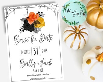 Gothic Halloween Wedding Save The Date Card|Dark And Moody| October Wedding| Save The Date| Minimalist Design|DIY Wedding Invitations