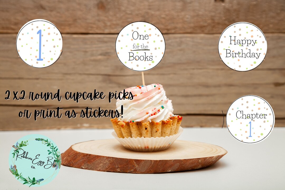 Polka Dot Book Birthday Cupcake Picks Birthday Party Supply Etsy