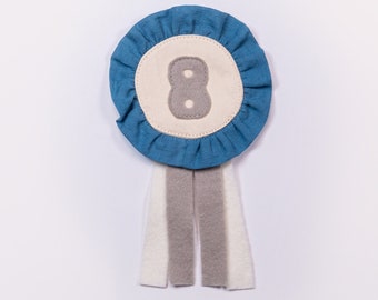 Naturally Dyed Organic Cotton Birthday Badge | Indigo, Grey and Natural | Choose Your Number