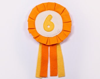 Orange and Yellow Birthday Badge | Cotton and Wool Felt | Choose Your Number