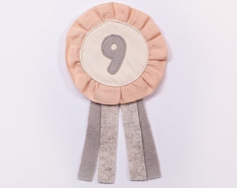 Pale Pink and Grey Naturally Dyed Organic Cotton Birthday Badge | Choose Your Number