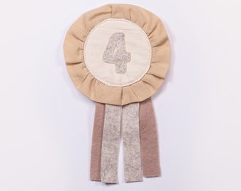 Handmade Birthday Badge | Sand Beige Organic Naturally Dyed Cotton | Choose Your Number