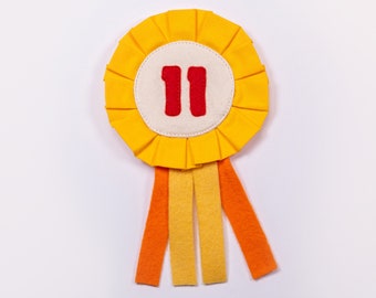 Bright Yellow, Orange and Red Birthday Badge | Choose Your Number