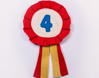 Bright Red, Yellow and Blue Handmade Birthday Badge | Choose Your Number