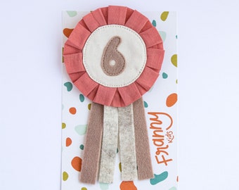 Naturally Dyed Organic Cotton Birthday Badge | Rose Pink and Heather Beige | Choose Your Number