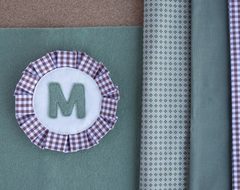 Brown Gingham Monogrammed Holiday Badge | Stocking or Sustainable Gift Wrap | Cotton and Wool Felt | Choose Your Letter