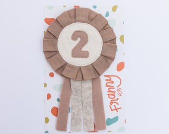 Handmade Birthday Badge | Neutral Mauve Organic Cotton | Choose Your Number