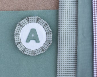 Sage Green Pattern Monogrammed Holiday Badge | Stocking or Gift Wrap | Cotton and Wool Felt | Choose Your Letter