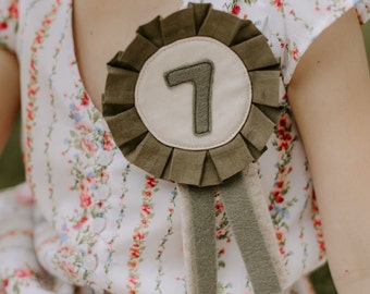 Olive and Moss Green Naturally Dyed Organic Cotton Birthday Badge