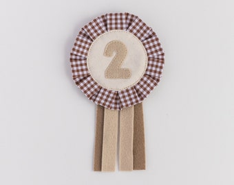 Brown Gingham Birthday Badge | Handmade with Organic Cotton and Wool Felt