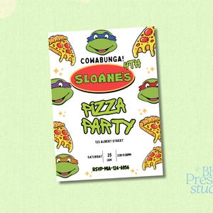 Verjaardagsuitnodiging Ninja Turtle-verjaardag Digitale Ninja Turtle-verjaardagskaart, afdrukbare Turtle-verjaardagssjabloon Feestsjabloon
