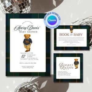 Polo-Inspired Baby Shower Invitation Tartan Plaid Equestrian Theme  Classic Preppy Baby Shower Template Instant Download#5