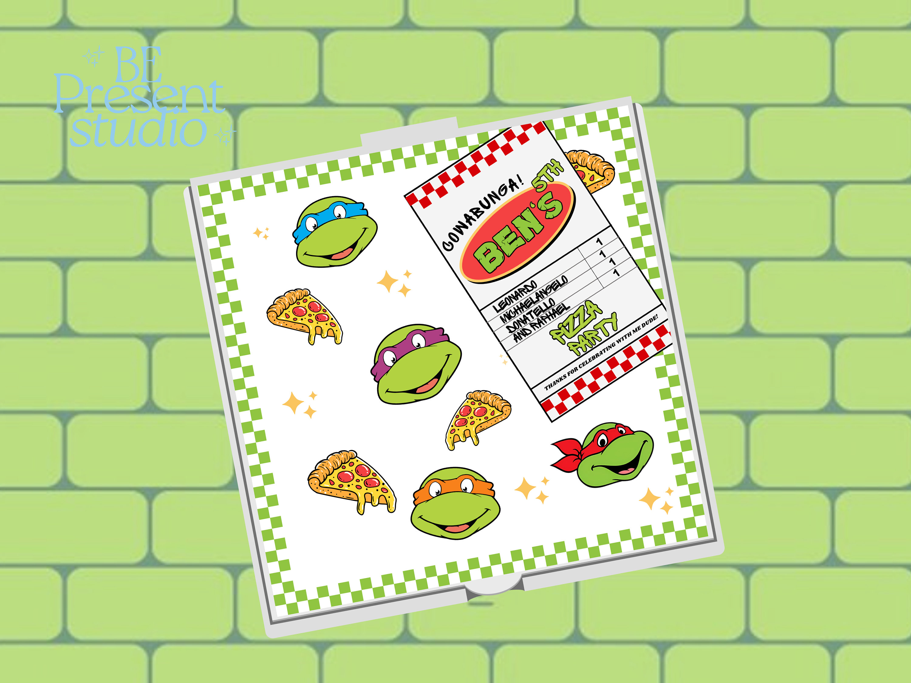 Turtle Pizza Box Party Favor Label  Pizza Party Favor Tag  Printable Mini Pizza Box Label Green Hero Turtle Birthday  Digital Download