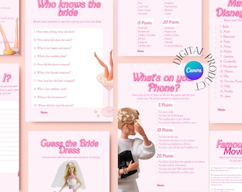 Bachelorette Games| Bachelorette Party Pink Hens Party Games| BARBIE   Barb Doll Hens Party Bridal Shower Games | pink shower gamer