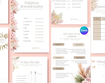 BOHO Spanish Printable Bridal shower games set| Despedida de soltera juegos| Instant Download Games Set|despedida juegos en español