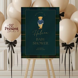 Polo-Inspired Baby Shower Welcome Sign  Classic Plaid Tartan Theme  Equestrian Preppy Party Decor  Editable Canva Template#20