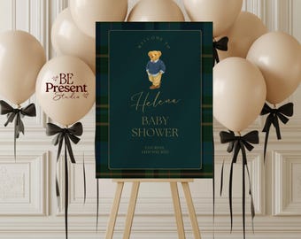 Polo Baby Shower Welcome Sign: Classic Plaid, Editable Canva Template