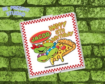 Turtle Pizza design Turtle Pizza Box PartyPizza Party Favor Tag Printable Mini Pizza Box Label Green Hero Turtle Birthday Digital Download