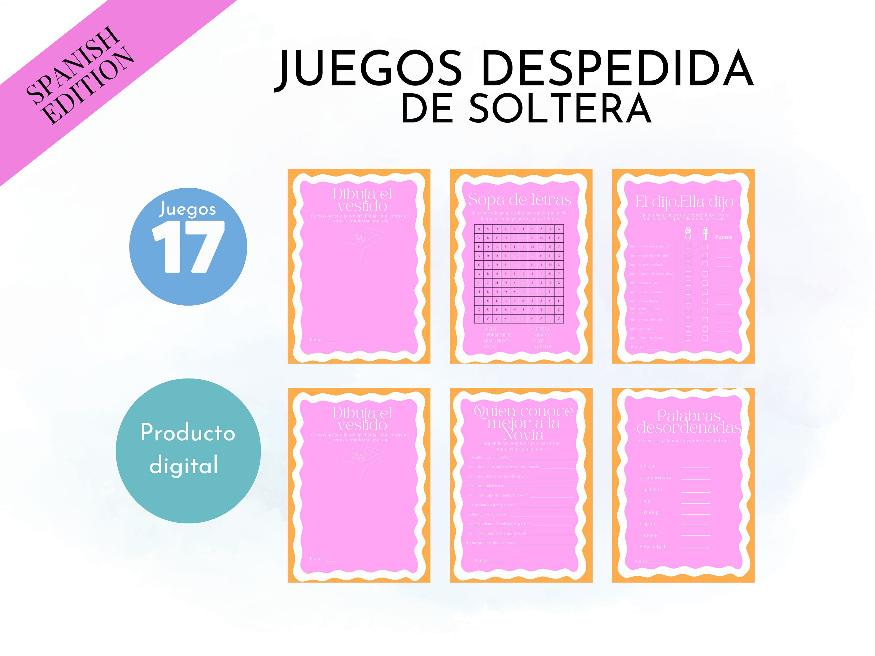 Juegos para despedida de soltera | despedida de soltera 17 Juegos- Instant Download Games Set |bridal shower Juego en español despedida