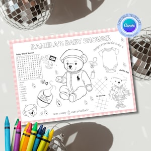 Polo Bear Baby Shower Placemat Activity: Coloring Page Games (PDF & PNG Files)
