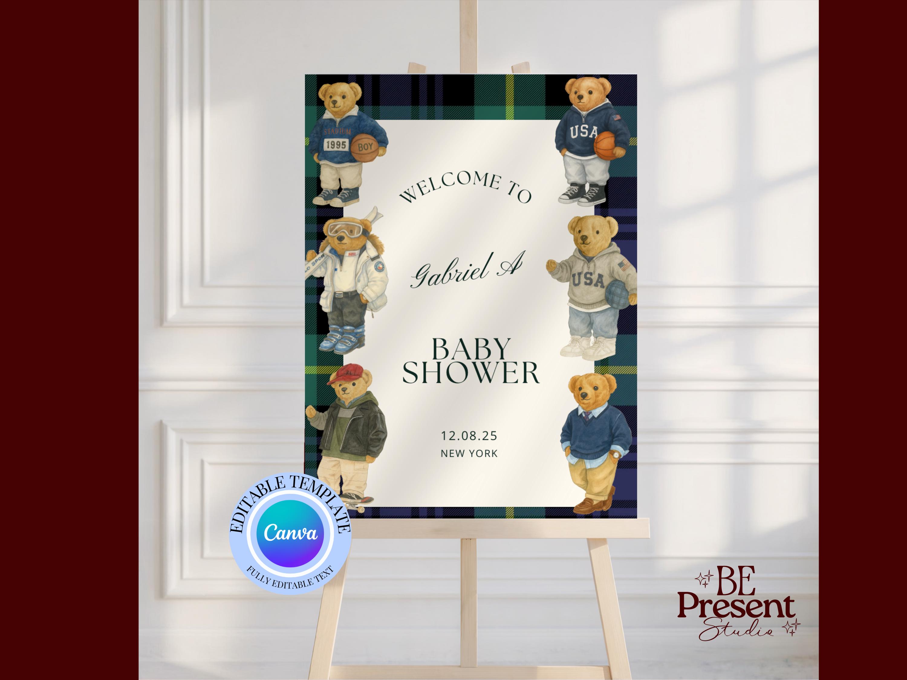 Polo Baby Shower Welcome Sign Template: Classic Plaid (Digital Download)