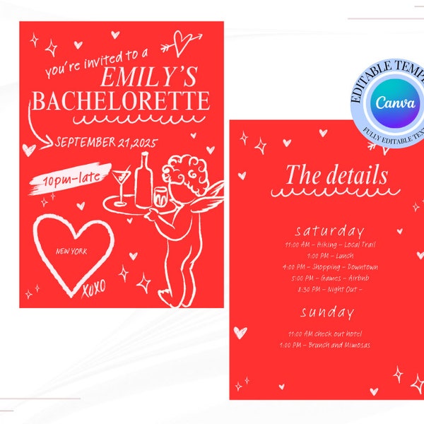 Bachelorette Invitation & Itinerary Template Modern cupido and Red Bachelorette Weekend Invite Bach Weekend Schedule Printable cupido invite