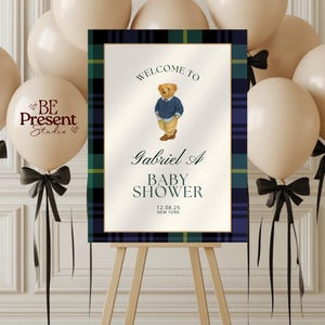 Polo inspired Baby Shower Welcome Sign Plaid Tartan Equestrian Theme Editable Canva Template – Instant Printable Decor #2