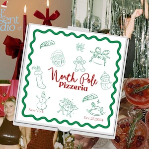 Weihnachtspizzaschachtel, Einladung zum Weihnachtsessen, personalisierte Pizzaschachtel, Weihnachtsgeschenk, Neujahrseinladung 2025, Pizzaschachtel Designs #029