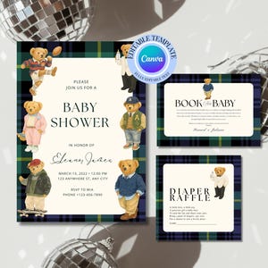 Polo Bear Baby Shower Invitation Preppy Plaid Tartan Theme Ralph Lauren Inspired Editable Digital Template  Instant Download#25