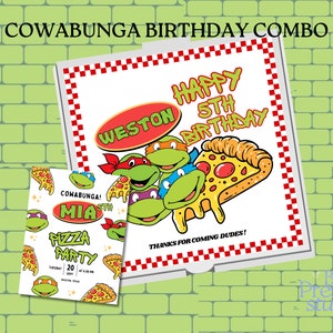 Turtle Pizza design Turtle Pizza Box PartyPizza Party Favor Tag Printable Mini Pizza Box Label Green Hero Turtle Birthday Digital Download