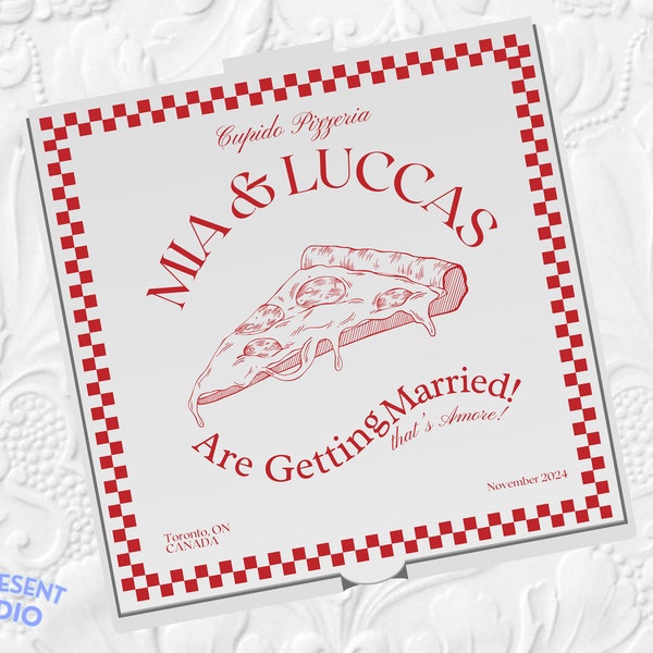 AMORE PIZZA BOX Personalized, Wedding  Pizza Box Template, Pizza Box Customizable, Rehearsal Dinner, Engagement Party Invitation,