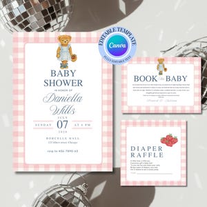 Baby Shower Invitation Template: Classic Plaid, Teddy Bear Design (Digital Download)