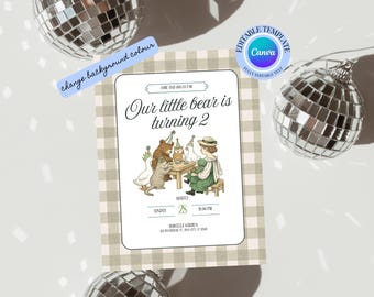 Teddy Bear Birthday Invitation Template, Cute Party Invite (canva ...