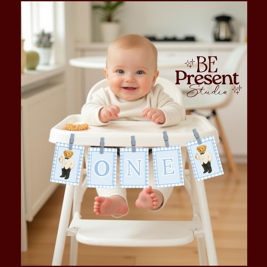Teddy Bear High Chair Banner: First Birthday Decor (editable Canva ...