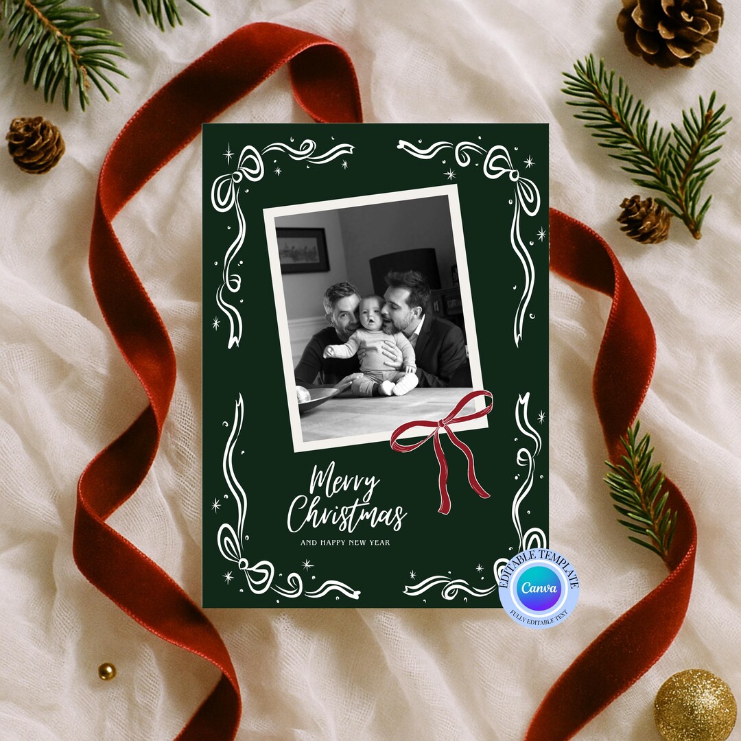 Vintage Christmas Card Template Retro Holiday Photo Card From Our