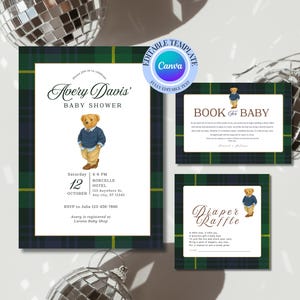 Polo Bear Baby Shower Invitation Preppy Plaid Tartan Theme Ralph Lauren Inspired Editable Digital Template  Instant Download #48