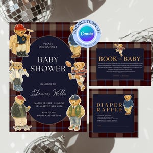 Ralph Lauren Baby Shower Invitation Template: Classic Plaid Design (Digital Download