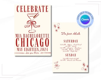 Pop Magazine Art Invitation and Itinerary  Bachelorette Wedding Invitation Template Download |Martini Luxury Handwritten