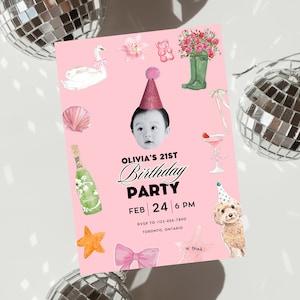Party Hat Birthday Invitation: Photo Invite, Bright Colors (Digital)